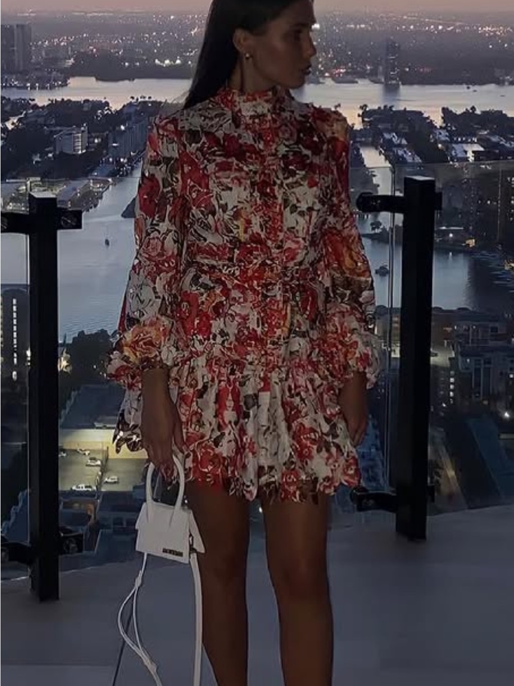 Zimmermann vibe Floral Lace Mini Dress in red, orange, white